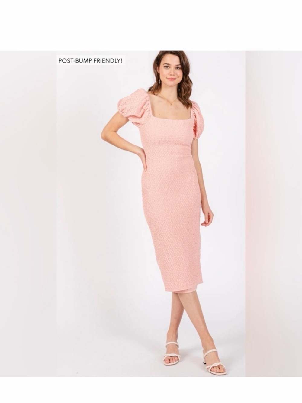 Pinkblush Blush Peach puff skeeveMidi Dress size L -Nwt